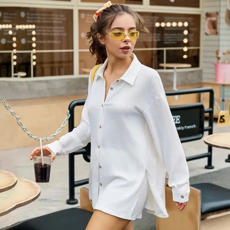 Oversized Button-Down Shirt & Shorts Set