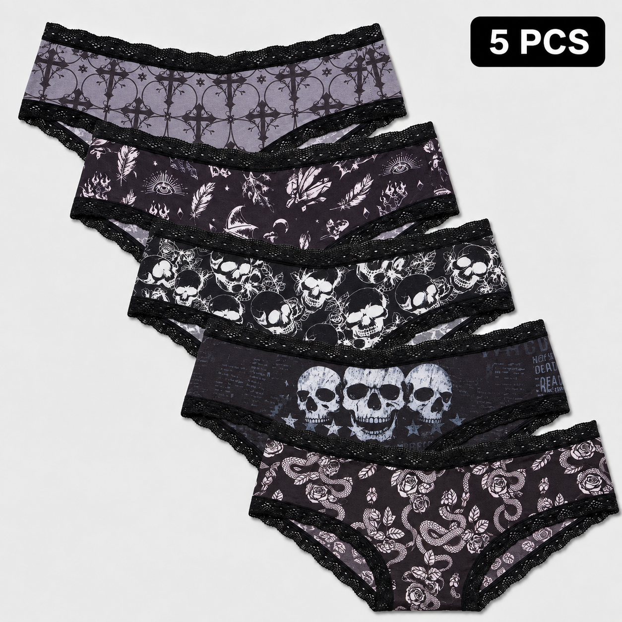 Halloween Lace-Trim Printed Mid-Rise Brief Panties