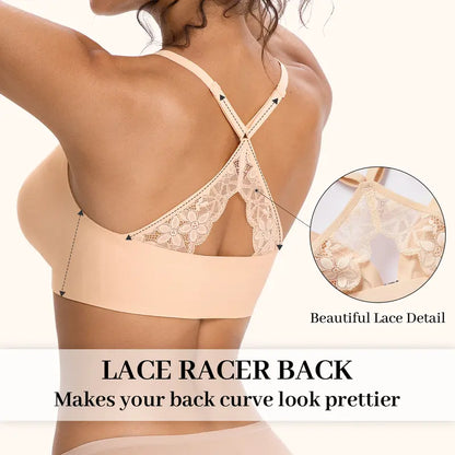 Front Closure Wireless Deep V Lace Bra