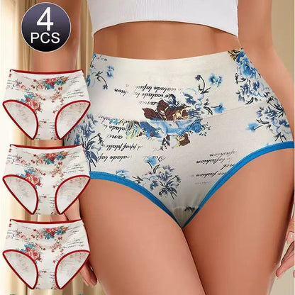 4-Pack Women’s High-Waisted 92% Cotton Floral Briefs