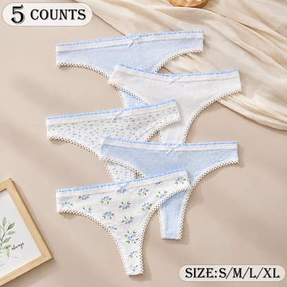 Floral Lace-Trim Bikini Briefs (5-Pack)