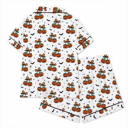 Halloween Pajamas Women Button Short Sleeve Tops Matching Cute Shorts Fall Pjs Sets