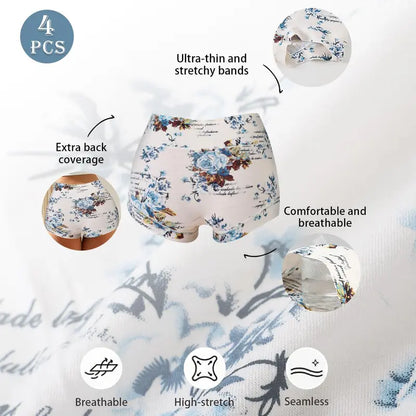 Floral High-Waist Boyshort Briefs (4-Pack)