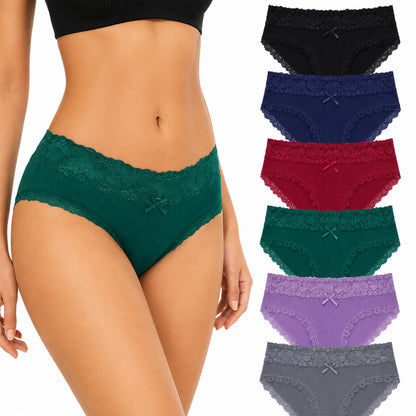 6-Pack Cotton Lace Bikini Panties S-XXL