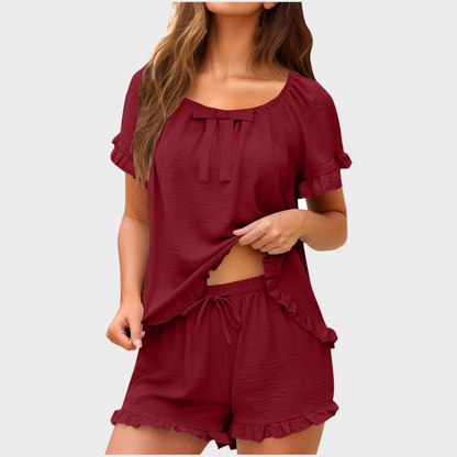 Women’s 2-Piece Ruffle Pajama Set with Short Sleeve Top & Shorts