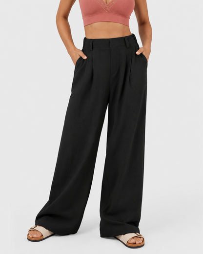 High Waisted Pocket Wide Leg Waffle Pants