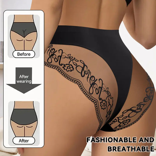 Seamless High-Waist Lace Trim Briefs