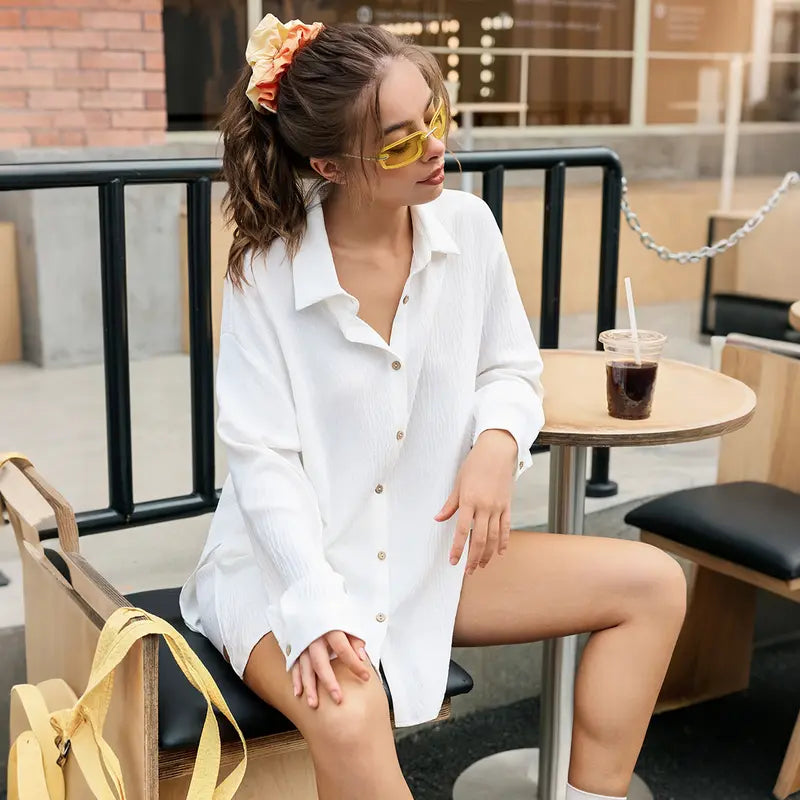 Oversized Button-Down Shirt & Shorts Set