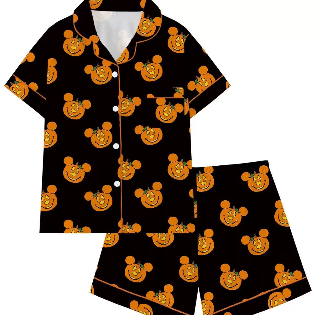 Halloween Pajamas Women Button Short Sleeve Tops Matching Cute Shorts Fall Pjs Sets