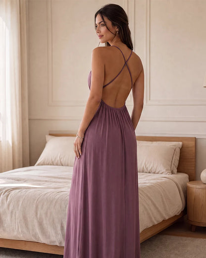 Women's Backless Maxi Slip Dress with Side Slit