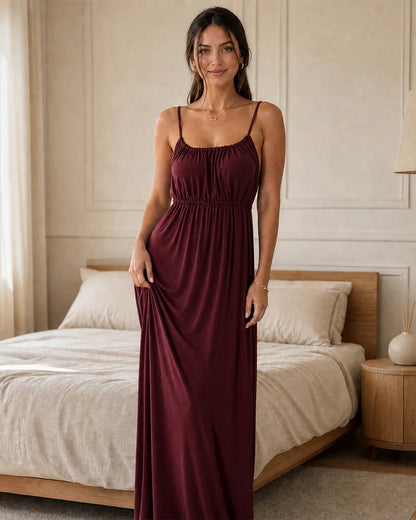 Women's Backless Maxi Slip Dress with Side Slit
