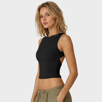 Open Back High Neck Crop Tank