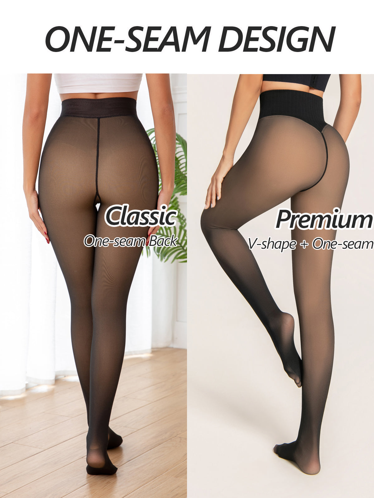 One-Seam & 4 Shades Fleece Lined Tights