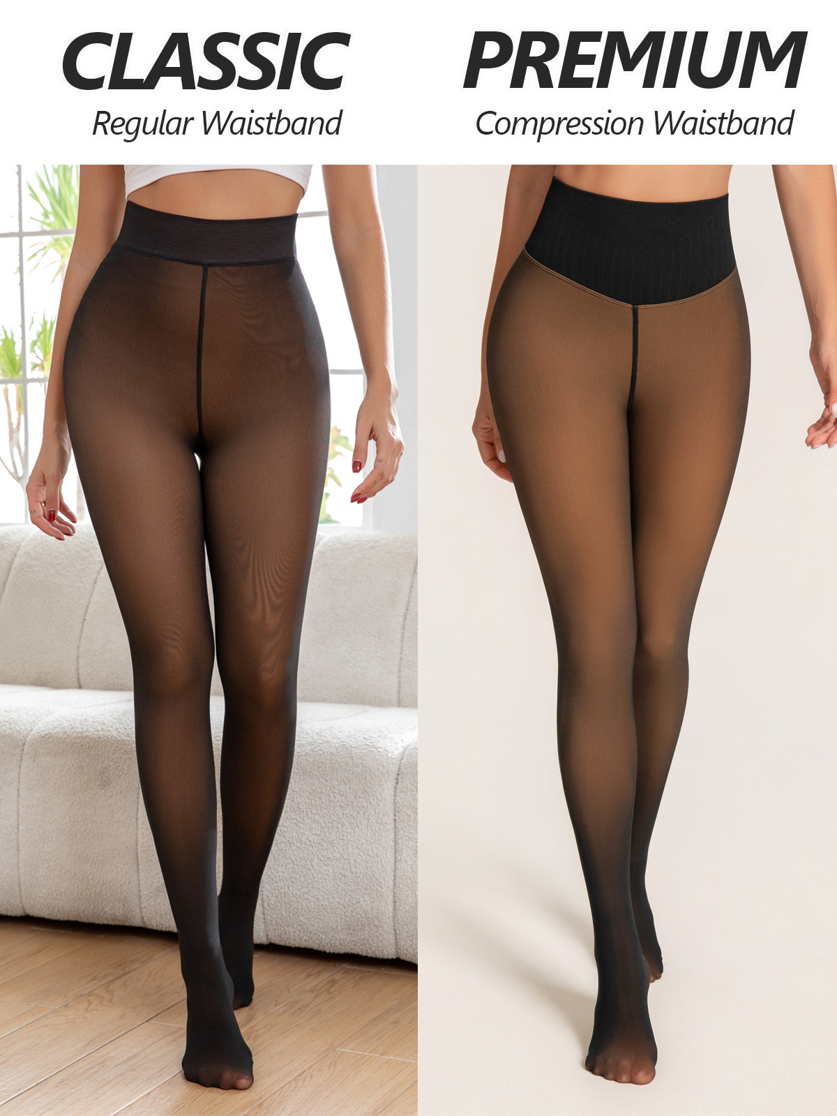 One-Seam & 4 Shades Fleece Lined Tights