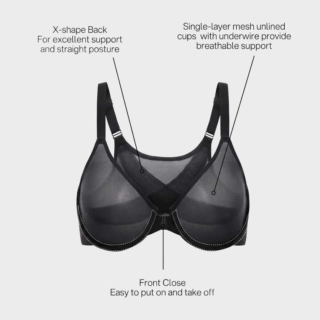Front Closure Mesh Support Bra