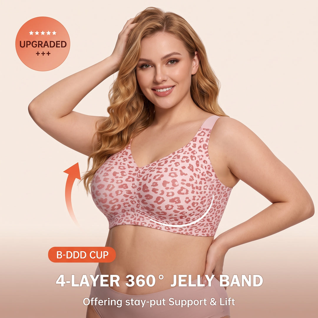 Woman wearing the light leopard Jelly Smoothing Bra