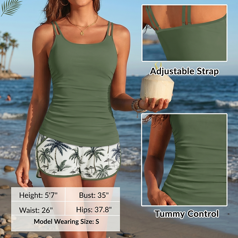 Tummy Control Ruched Tankini Set