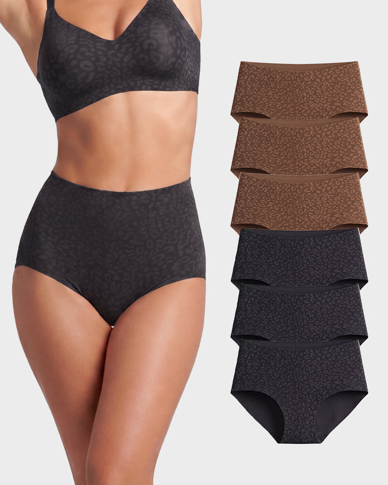 High Waist Seamless Leopard Tummy Brief(6 Pack)