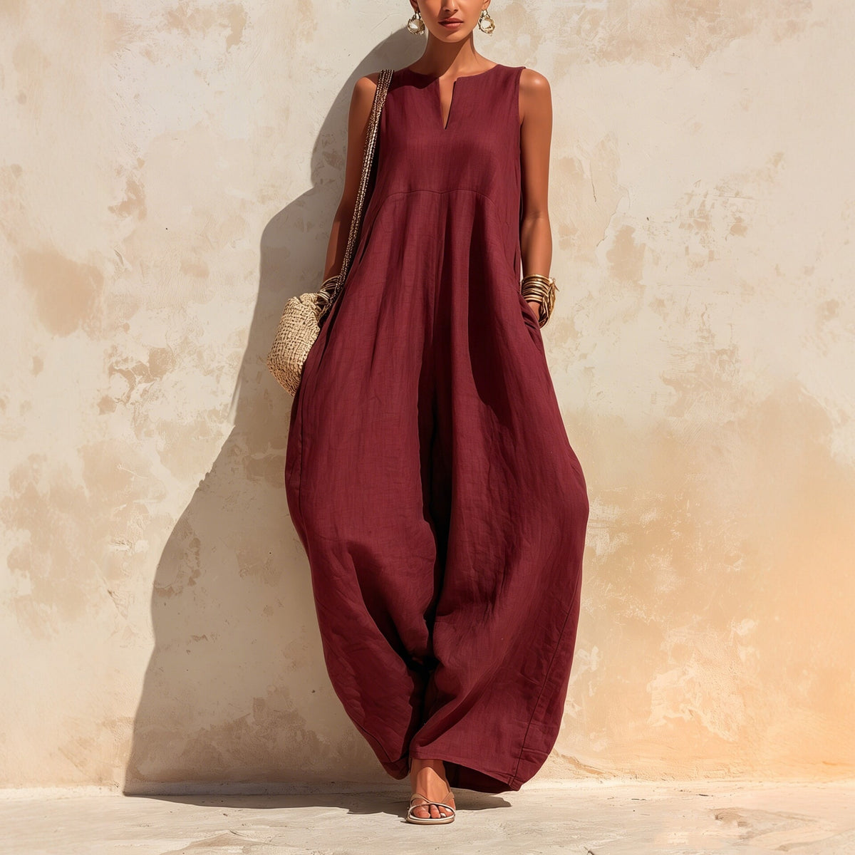 Sleeveless V-Neck Wide Leg Jumpsuit