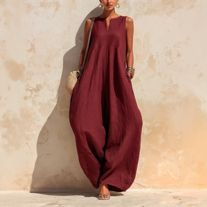 Sleeveless V-Neck Wide Leg Jumpsuit