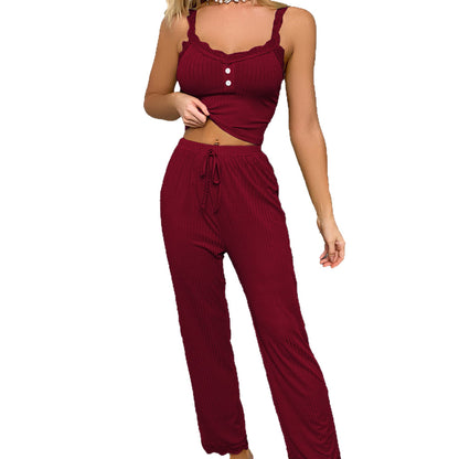 Lace Trim Ribbed Lounge Set