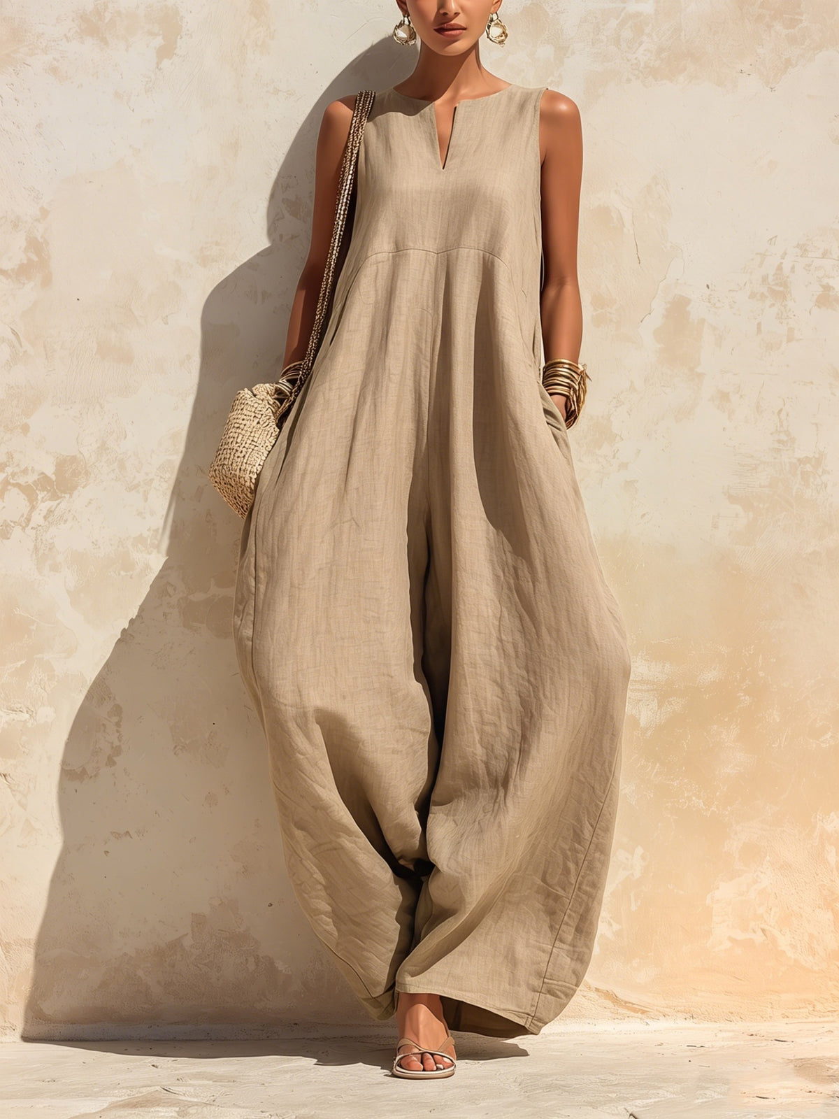Sleeveless V-Neck Wide Leg Jumpsuit
