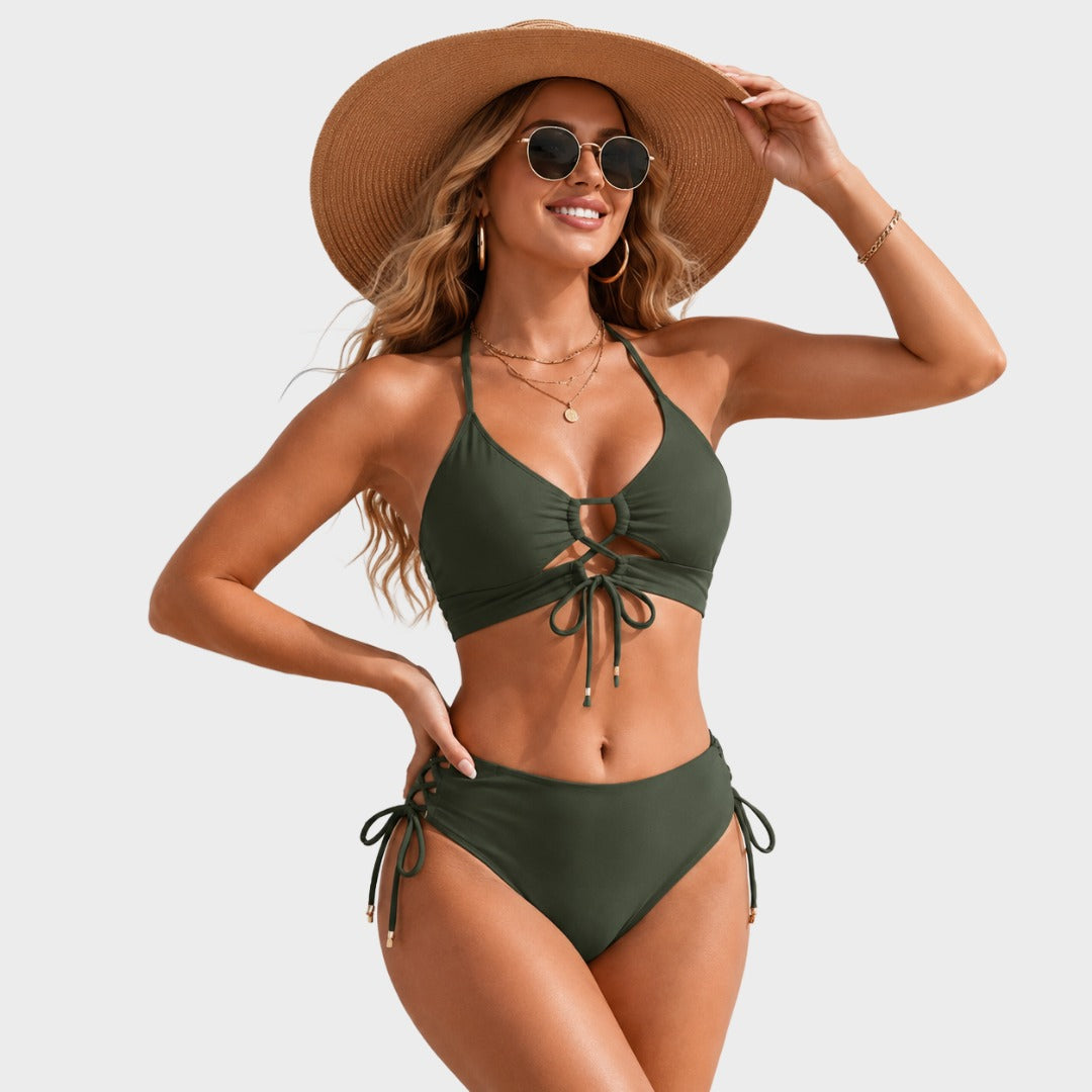 Tie-Front Push-Up Halter Bikini Set