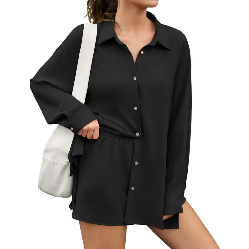 Oversized Button-Down Shirt & Shorts Set