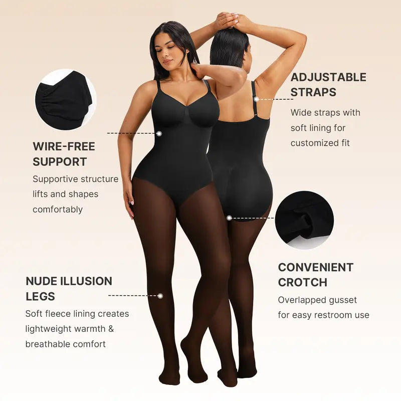 Fleece-Lined Sheer Tummy Control Tights
