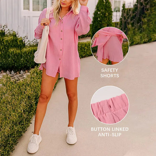 Oversized Button-Down Shirt & Shorts Set