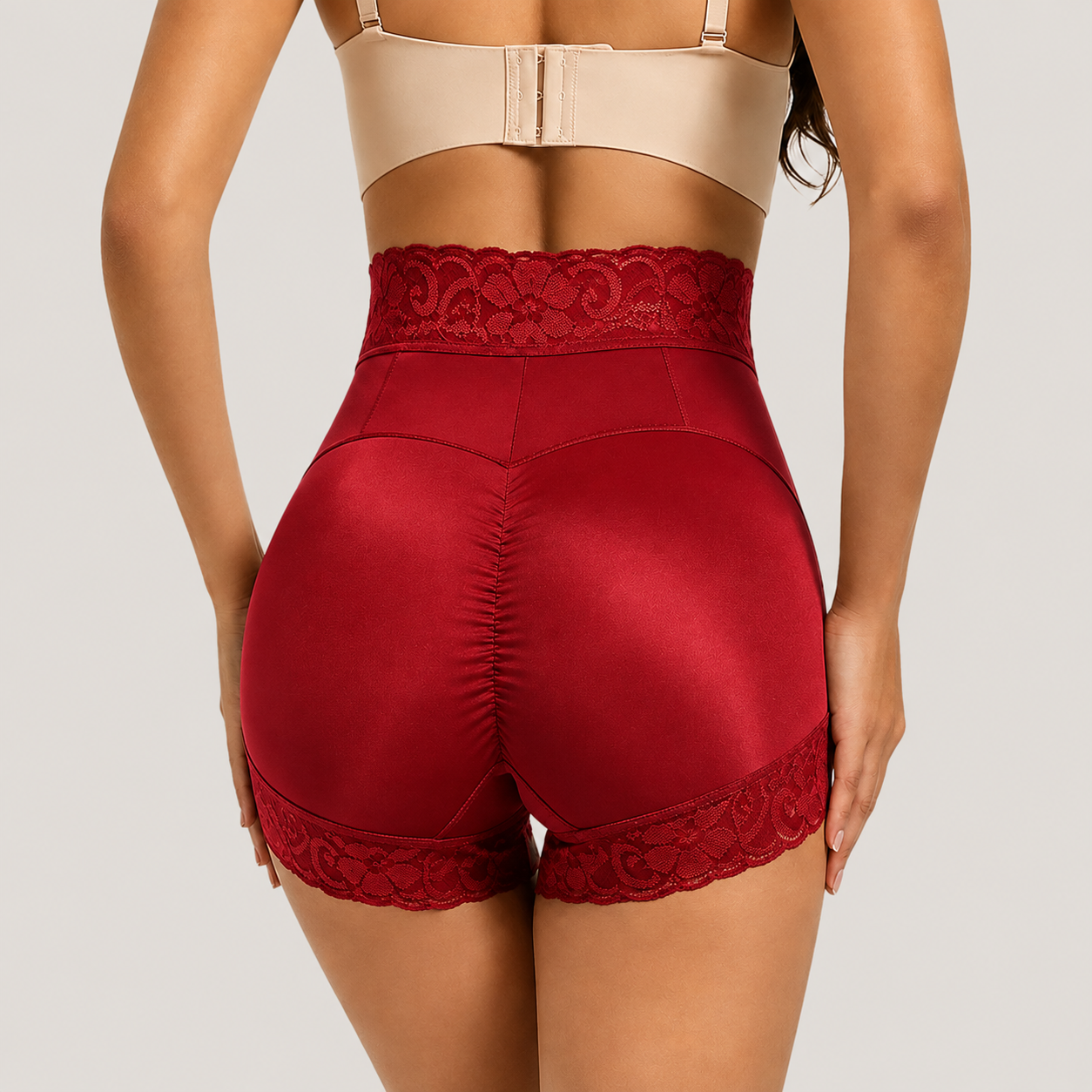 High-Waisted Lace Mesh Shapewear Panties