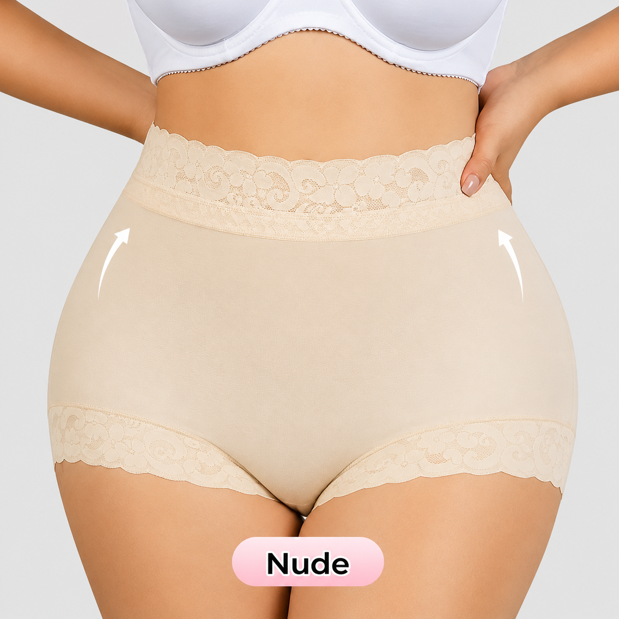 High-Waisted Lace Mesh Shapewear Panties
