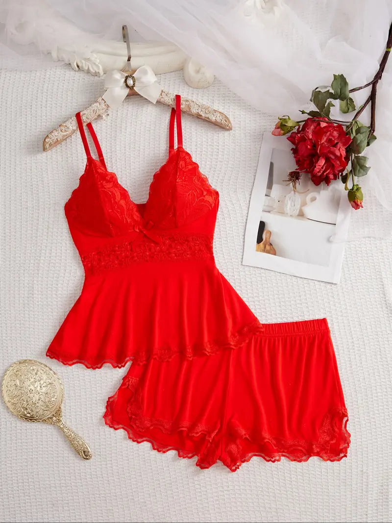 Silky Lace Flowy Cami & Shorts Set