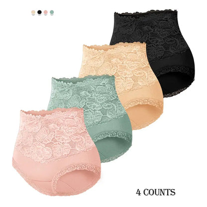 High-Waist Floral Lace Cotton Briefs – 4/6/8 Pack