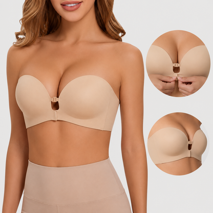 No-Slip Front Closure Push-Up Strapless Bra
