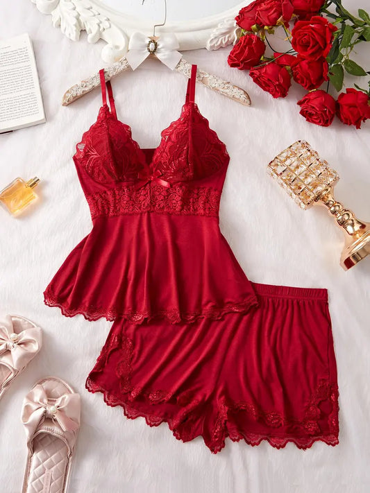 Silky Lace Flowy Cami & Shorts Set