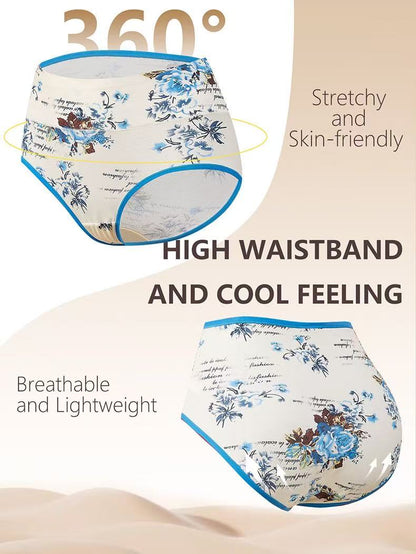 4-Pack Women’s High-Waisted 92% Cotton Floral Briefs