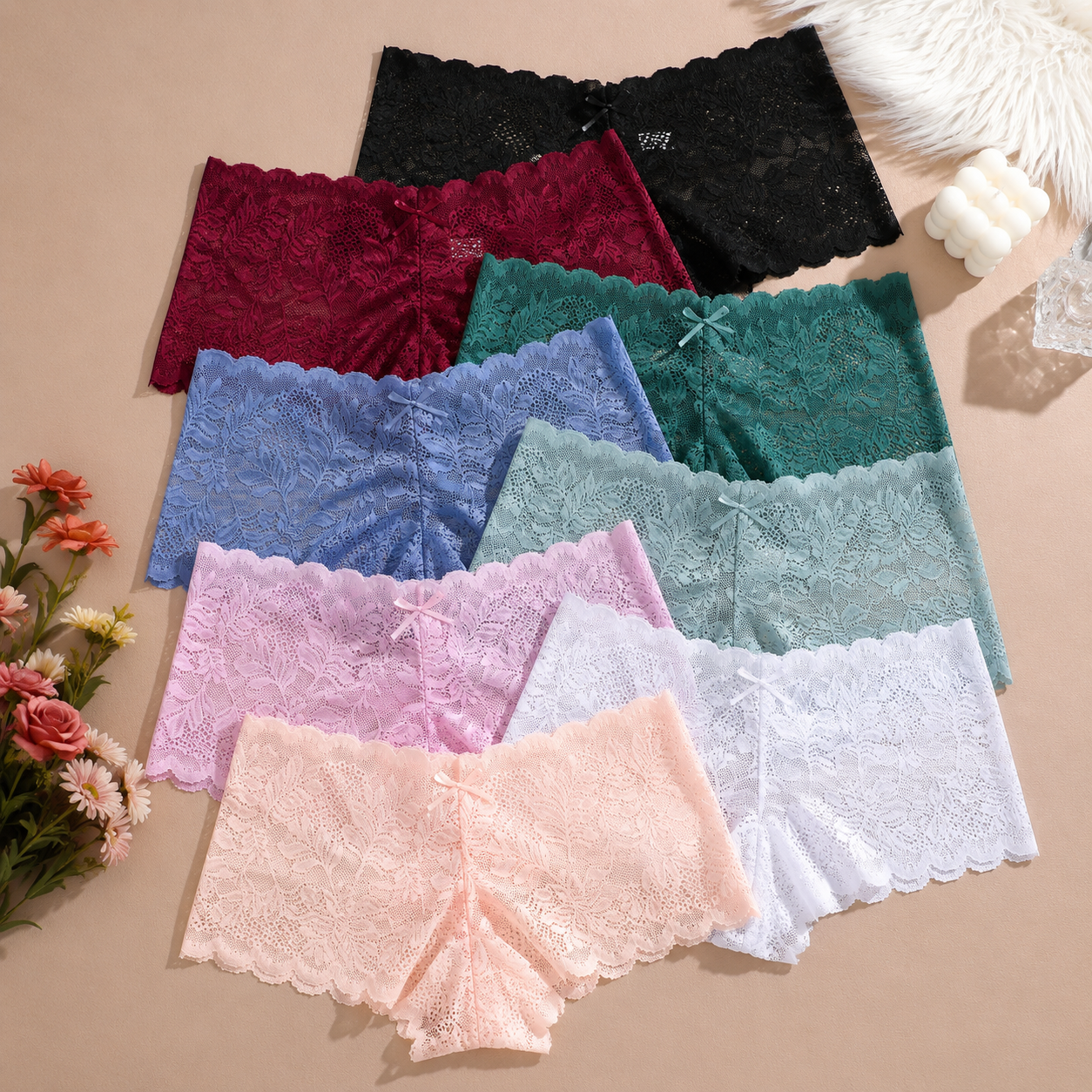 Comfy Sexy Soft Lace Boyshorts Panties Set（8 pack）
