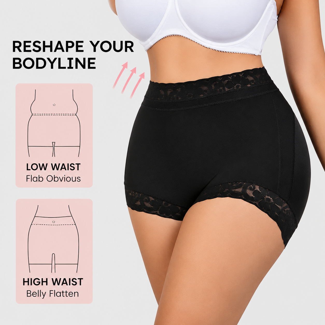High-Waisted Lace Mesh Shapewear Panties