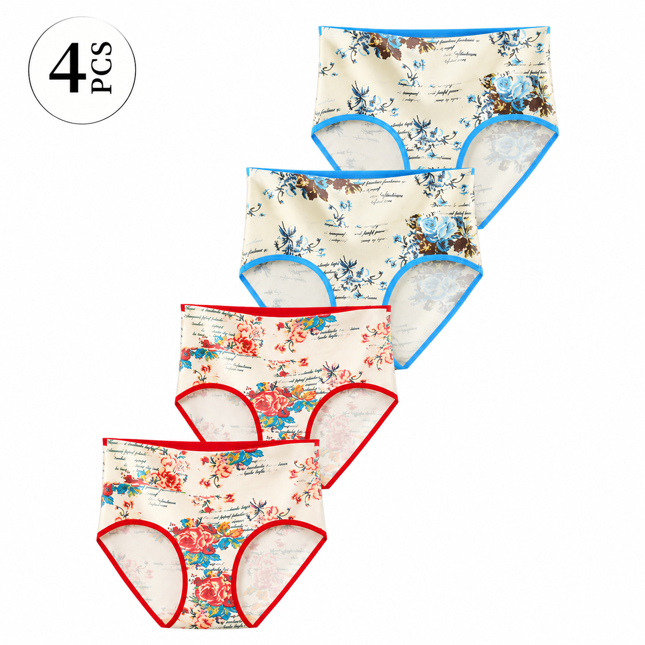 4-Pack Women’s High-Waisted 92% Cotton Floral Briefs