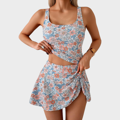Women's Tummy Control Tankini with Swim Skirt