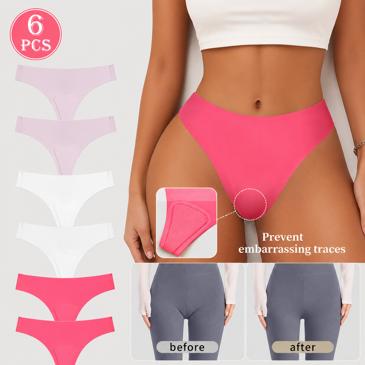 Seamless No-Show Camel Toe Cover Thong – 6 Pack
