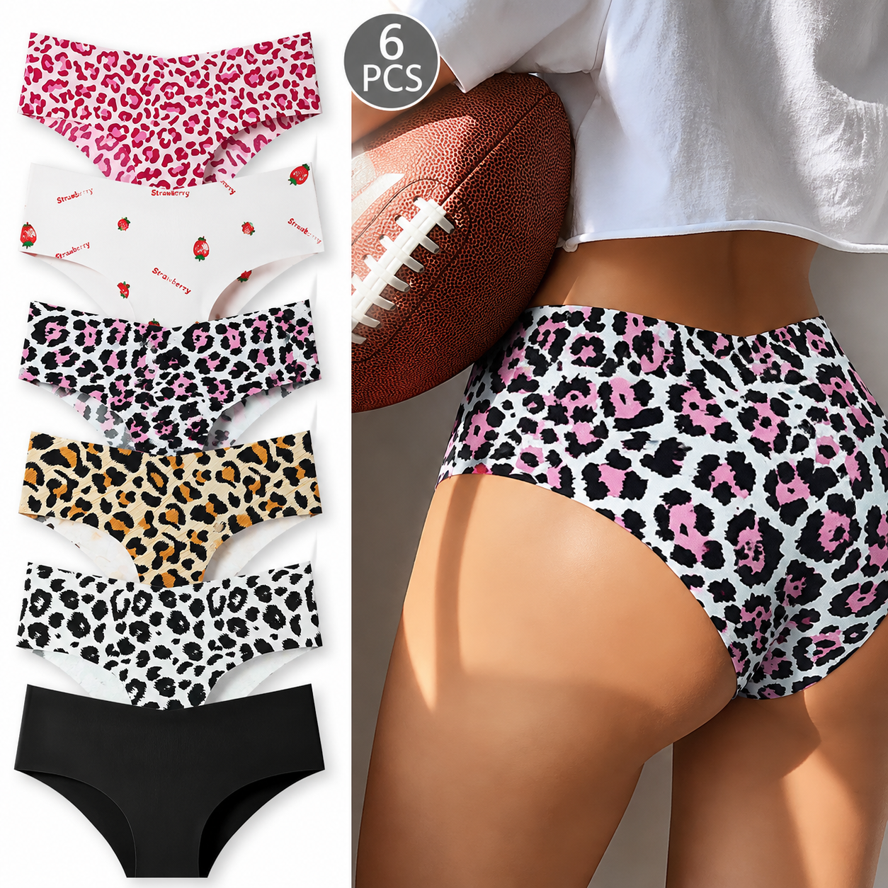 6-Pack Women’s Seamless Leopard Print Panties – Soft Stretch & Breathable