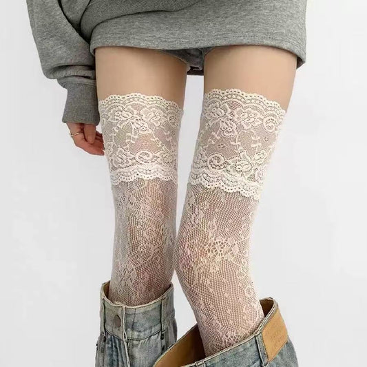 3 Pair Lace Floral Fishnet Over-the-Knee Socks