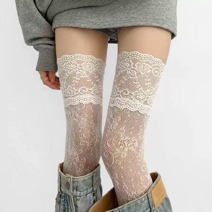 3 Pair Lace Floral Fishnet Over-the-Knee Socks