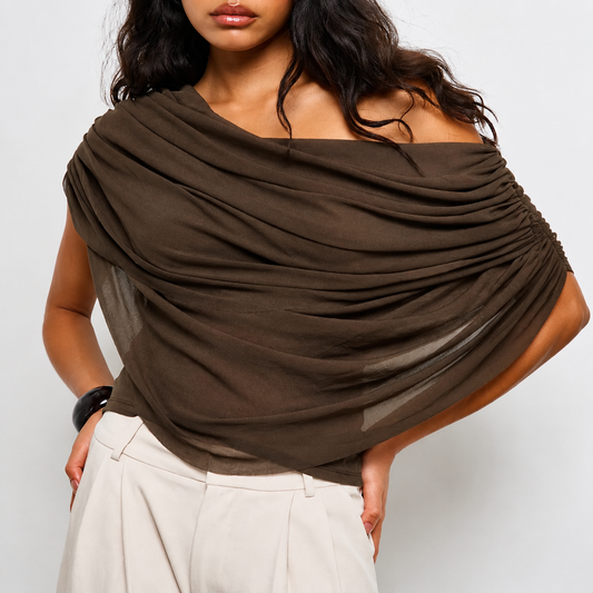 Draped Asymmetric Off-Shoulder Top