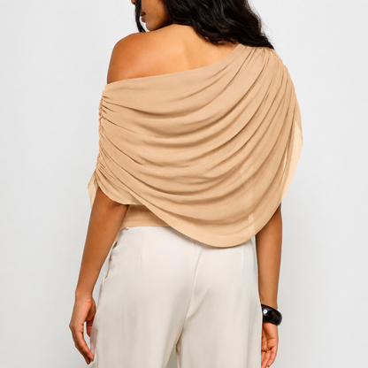 Draped Asymmetric Off-Shoulder Top