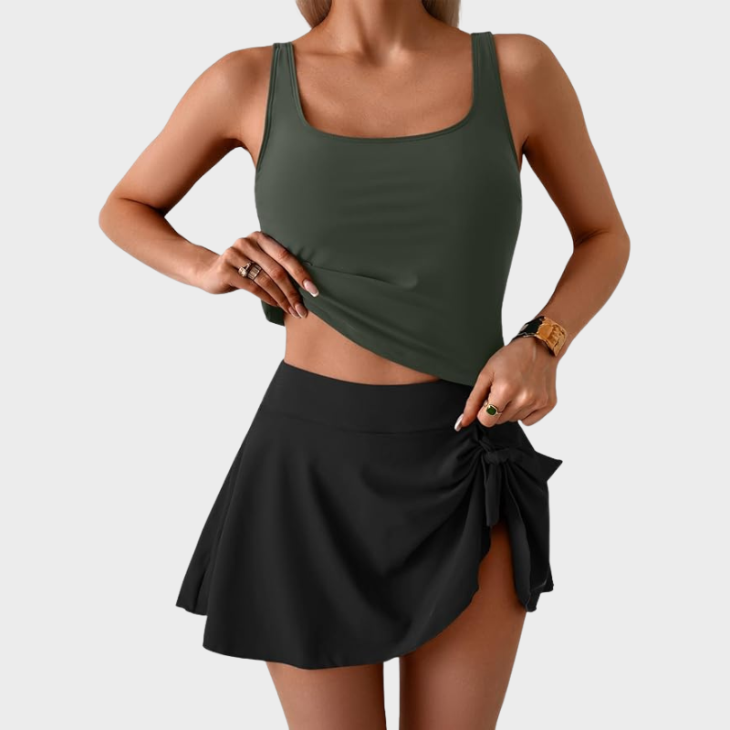 Women's Tummy Control Tankini with Swim Skirt