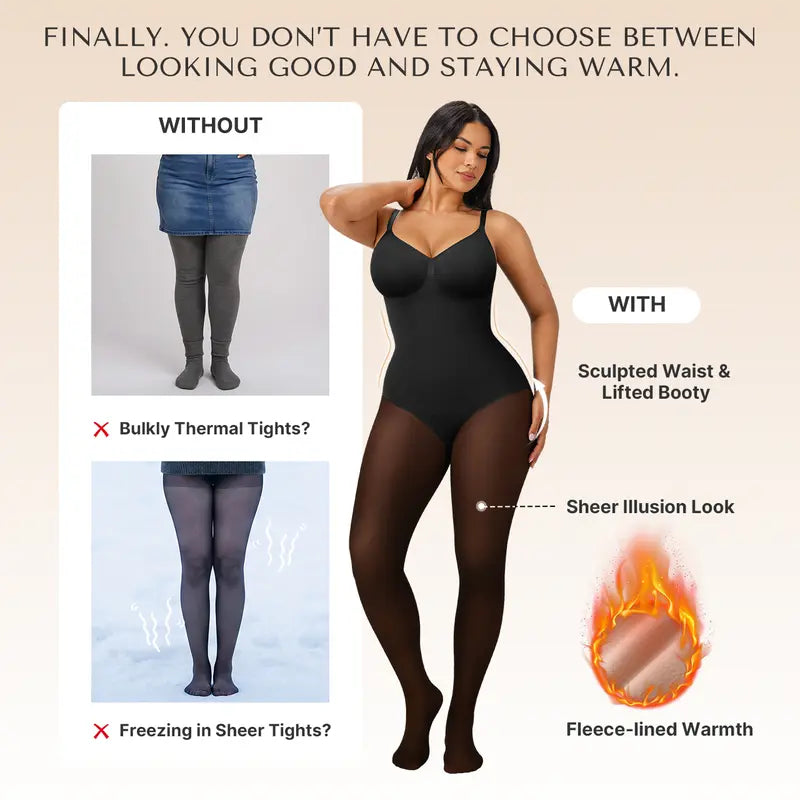 Fleece-Lined Sheer Tummy Control Tights
