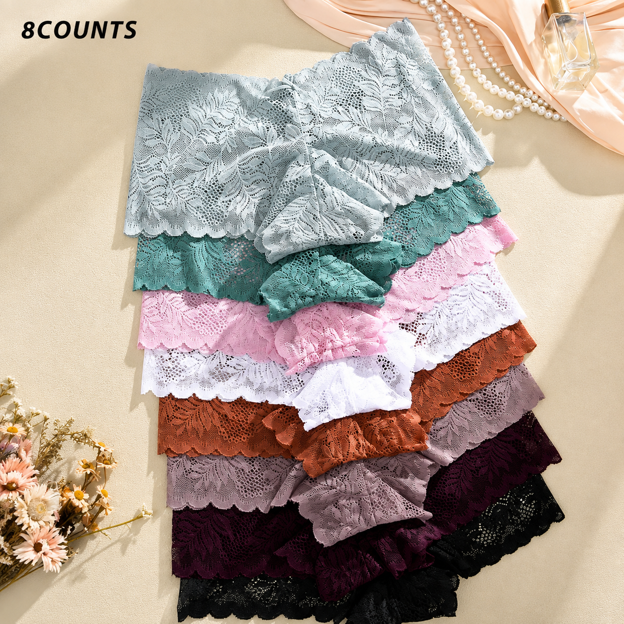 Comfy Sexy Soft Lace Boyshorts Panties Set（8 pack）